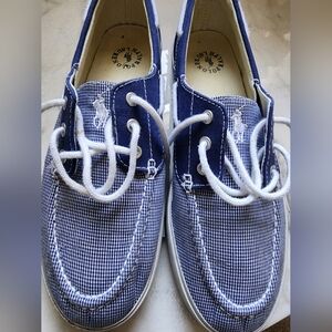 Polo Ralph Lauren Lilia Women 9.5B Blue Canvas Lace Up Walking Boat Shoes